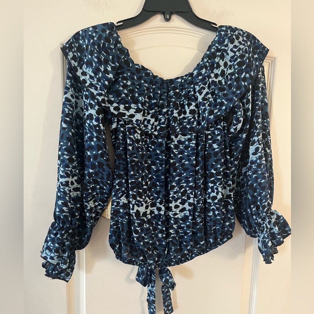Vintage Havana Blue Patterned Women's Long Sleeve Flowy Blouse Size Medium - Picture 5 of 16